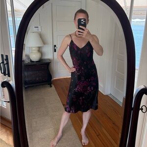 Floral Midi Dress in Black and Pink